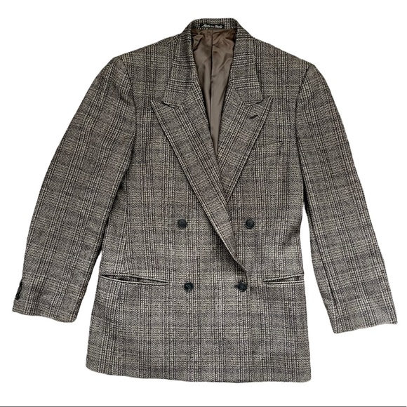 Giorgio Armani | Brown Checkered Oversized Double Breast Dad Blazer - Picture 2 of 13